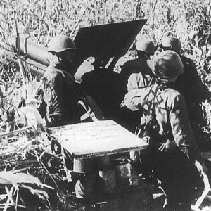 Red Army soldiers with artillery piece in a wheat field